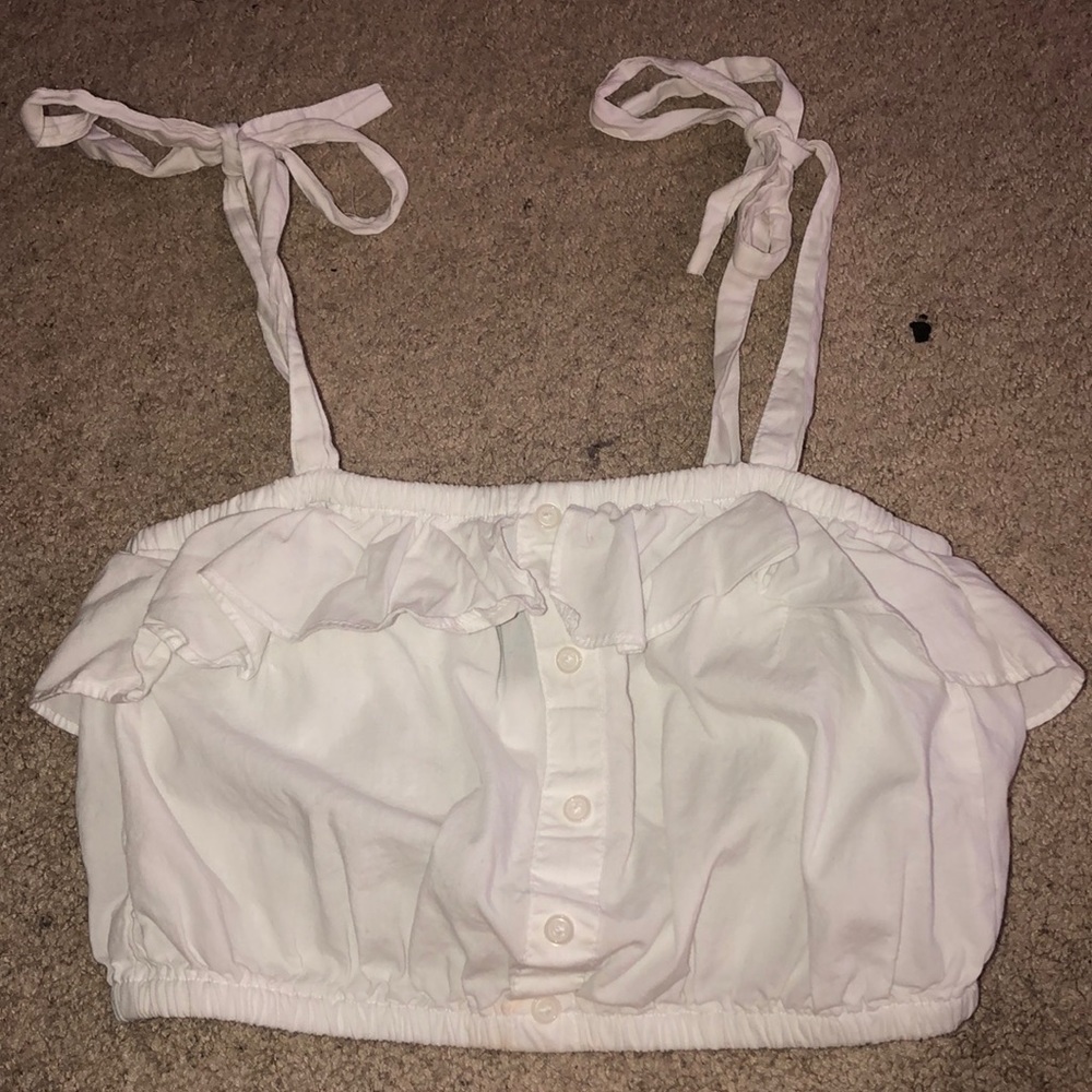 White crop self tie shirt